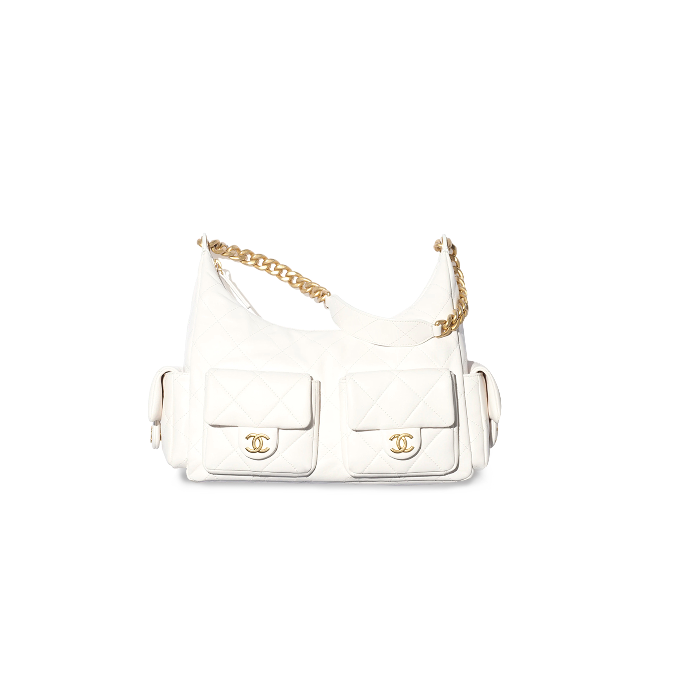 CHANEL MAXI HOBO BAG SHINY LAMBSKIN & GOLD-TONE METAL WHITE AS5302 (35*27*18cm)